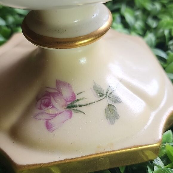 Vintage Porcelain Floral Pitcher Vase With Gold Tone Accent Coquette Bridal - Picture 14 of 17